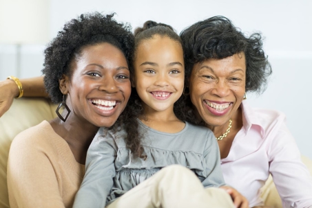 Three generations smiling